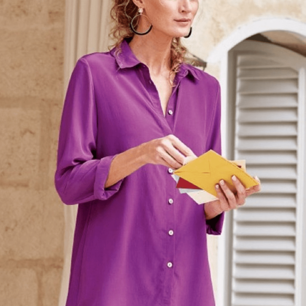 Soft Surroundings Button Down Tunic Shirt Size Medium 100% Tencel Lyocell