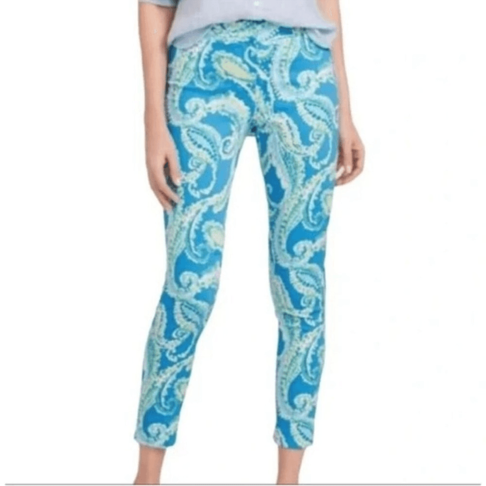 J. McLaughlin Portman Slim Fit Watercolor Paisley Pique Cotton Crop Pant Size 2