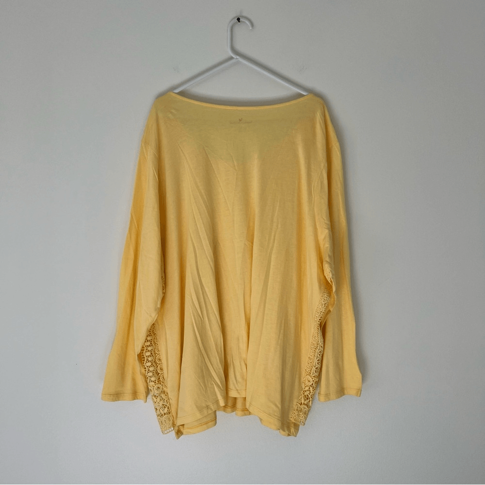 Woman Within Crochet Lace Long Sleeve Top in Yellow Size 3X Cotton