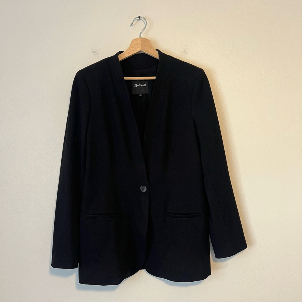 MADEWELL Black Blazer Modern Collarless Single Button Size 10