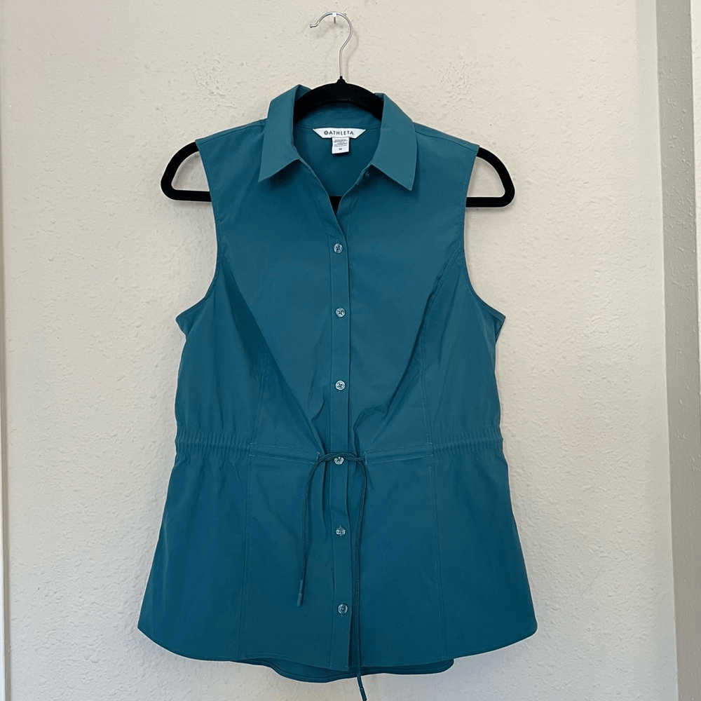 Athleta Levitate Poplin Tank Top Borealis Green Teal Size Medium