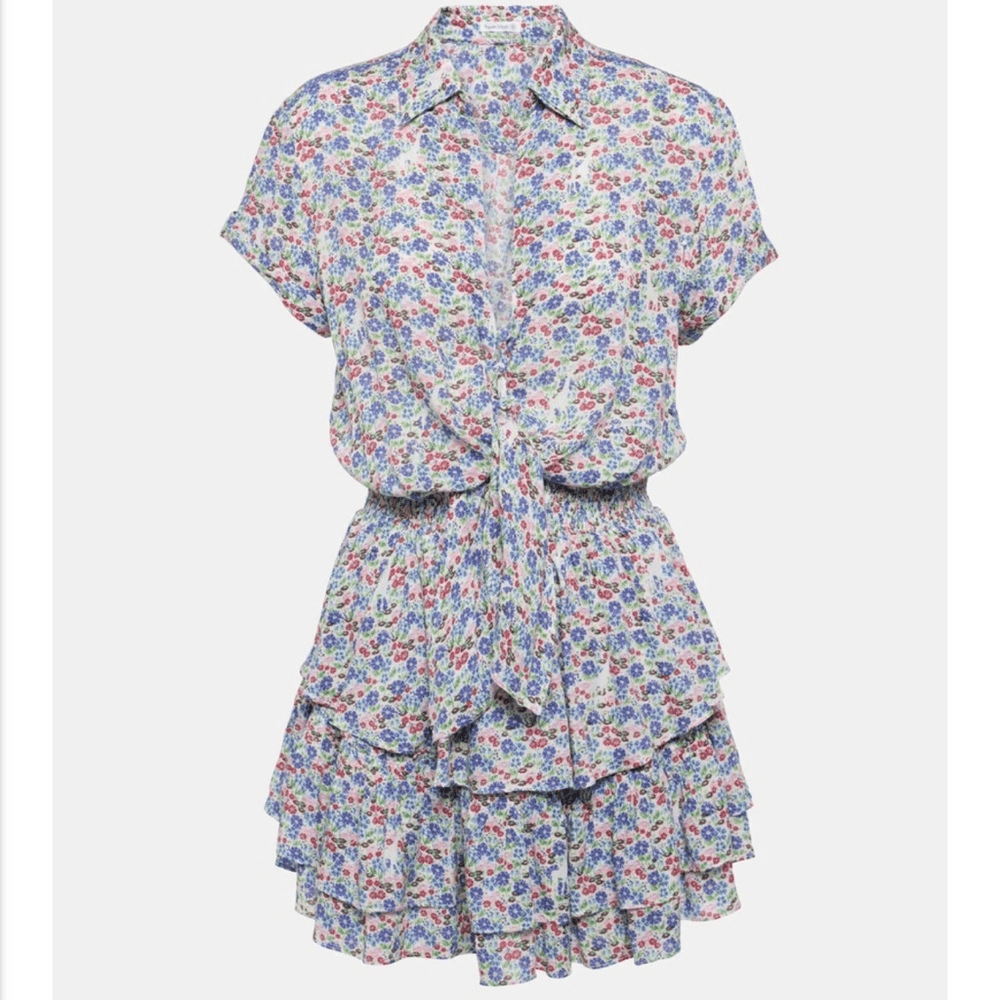 Poupette St Barth Branda Floral Tiered Shirt Mini Dress Size Medium