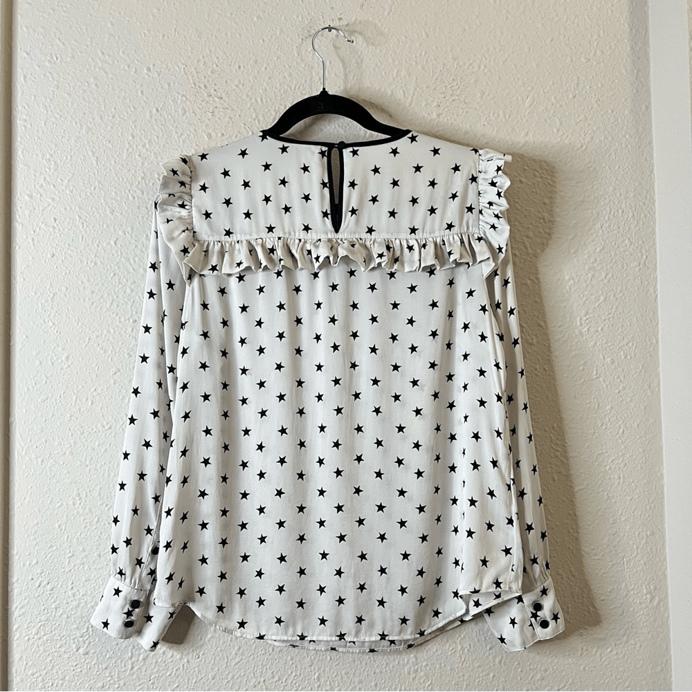 J. Crew Long Sleeve Silk Blouse Top Size 6 Off White Star Printed Ruffle