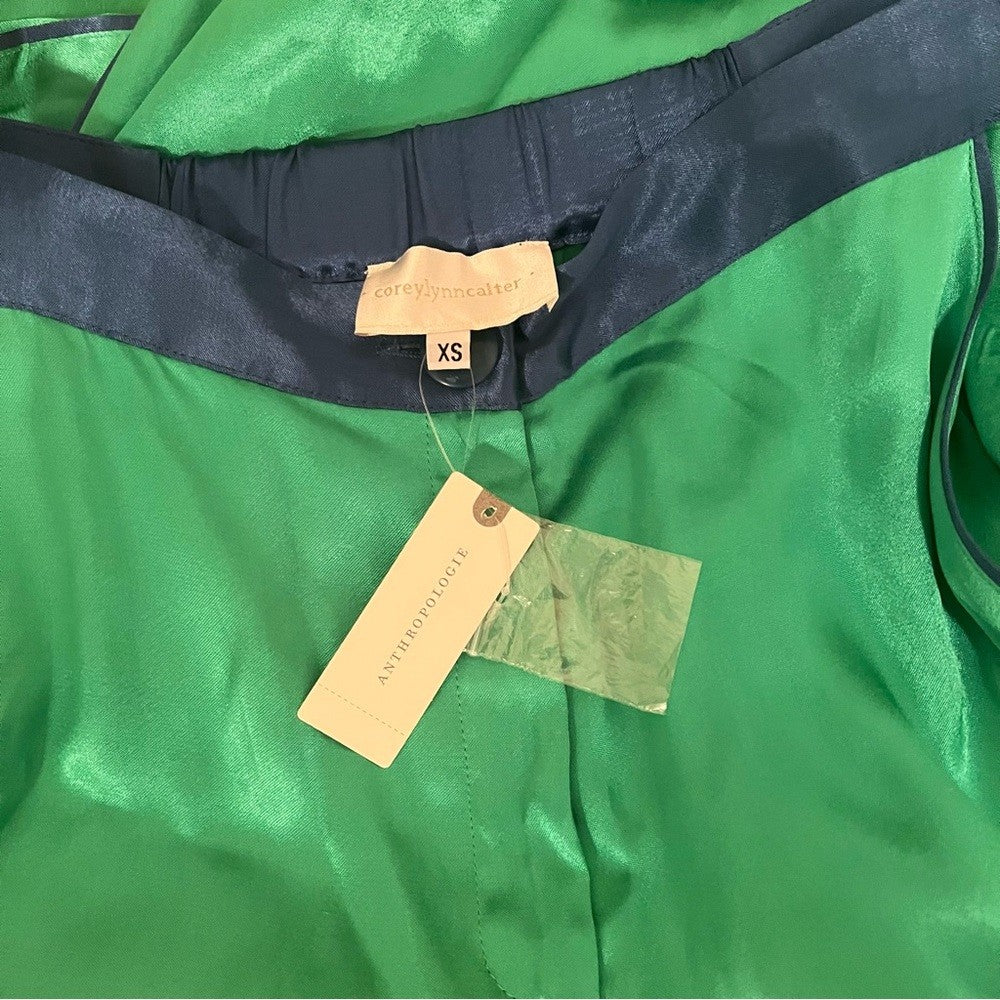 Anthropologie Corey Lynn Calter Sam Wide Leg Satin Pants NEW Size XS Green