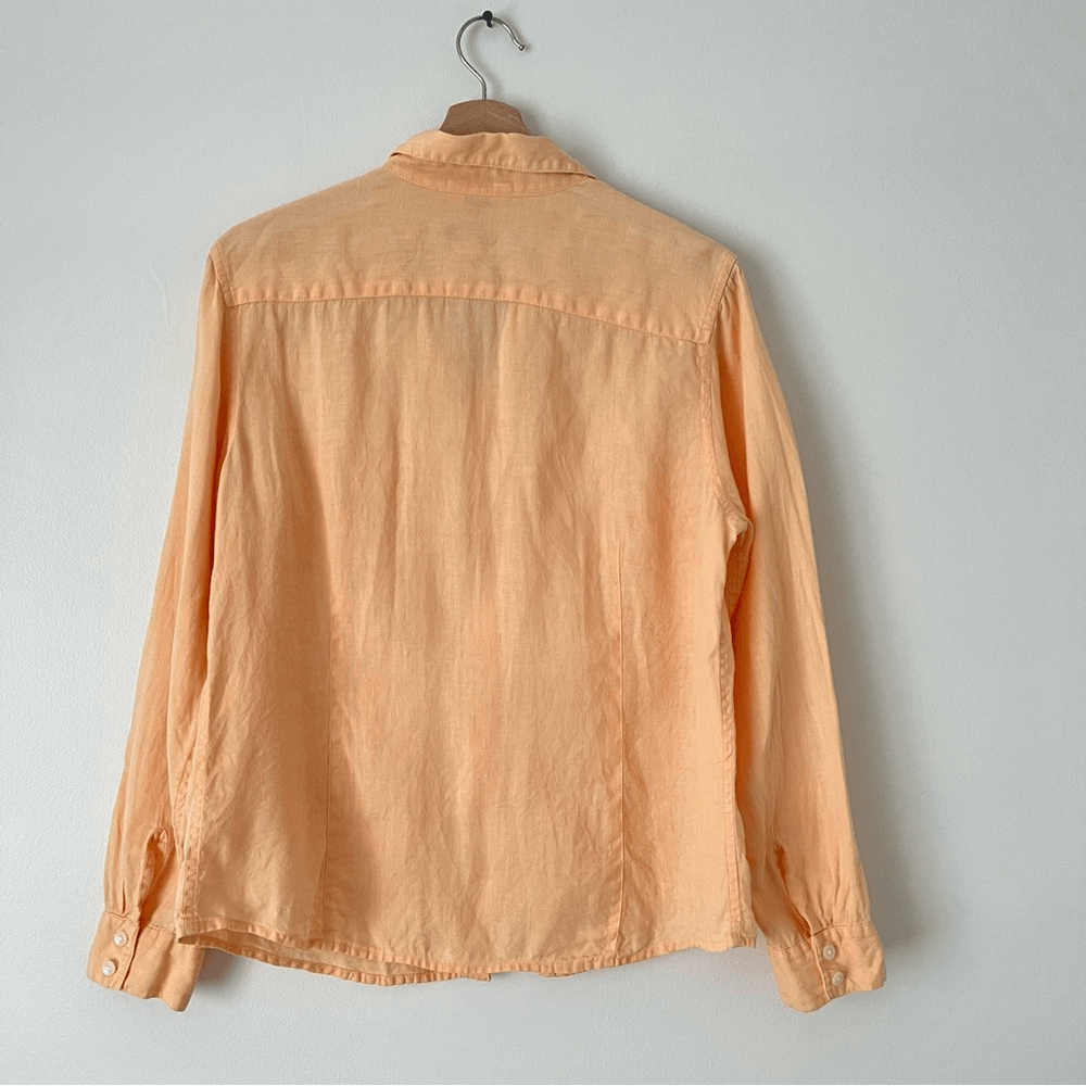 Talbots Irish Linen Button Down Long Sleeve Shirt in Peach Orange Size Medium
