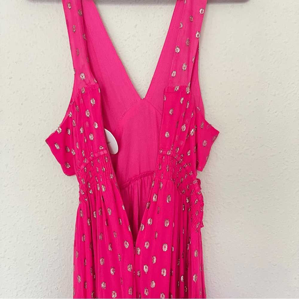 En Creme Pink Metallic Ruffled Maxi Dress Size Medium NEW