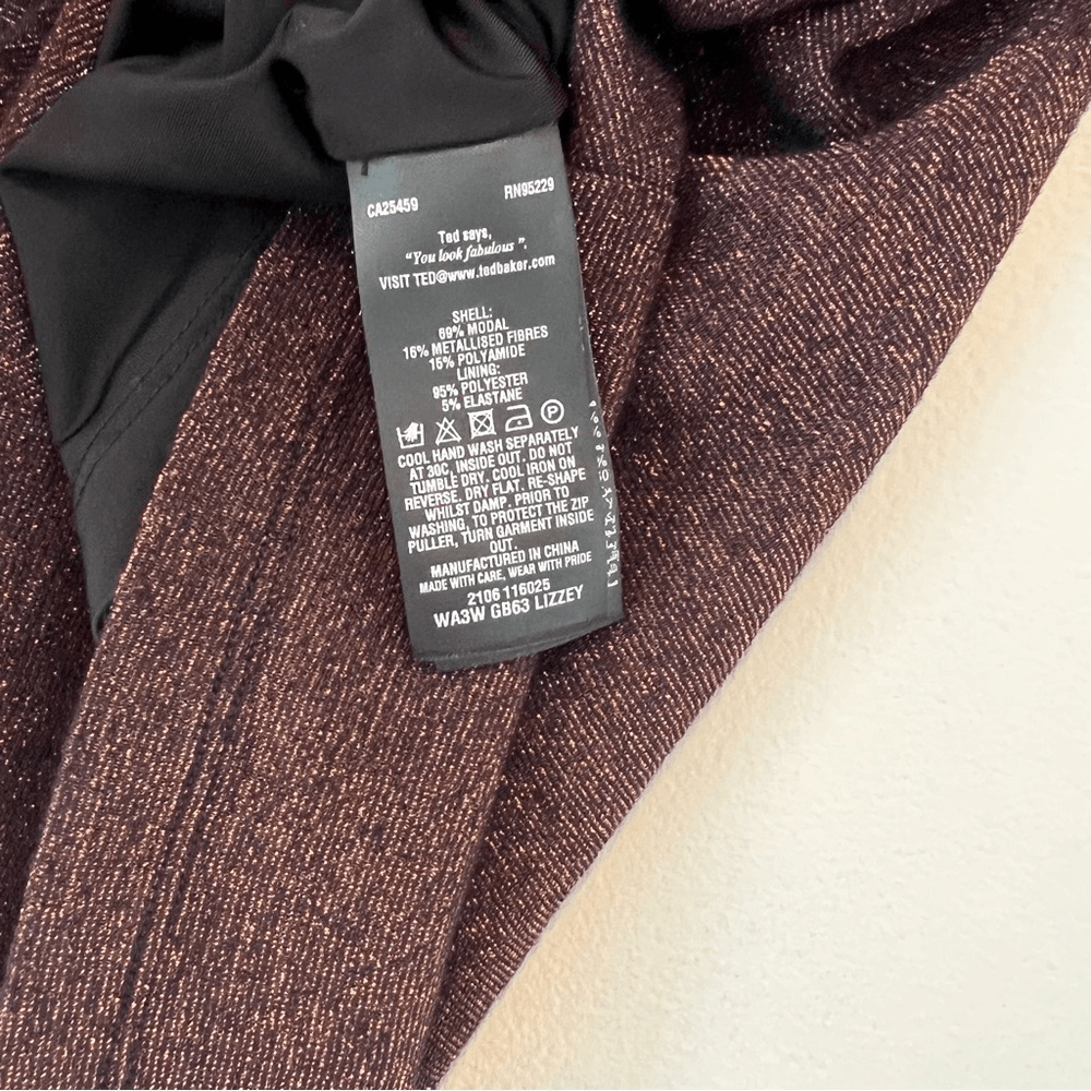 Ted Baker Lizzey Copper Metallic Long Sleeve Mini Dress Ted Size 3 US Size 8