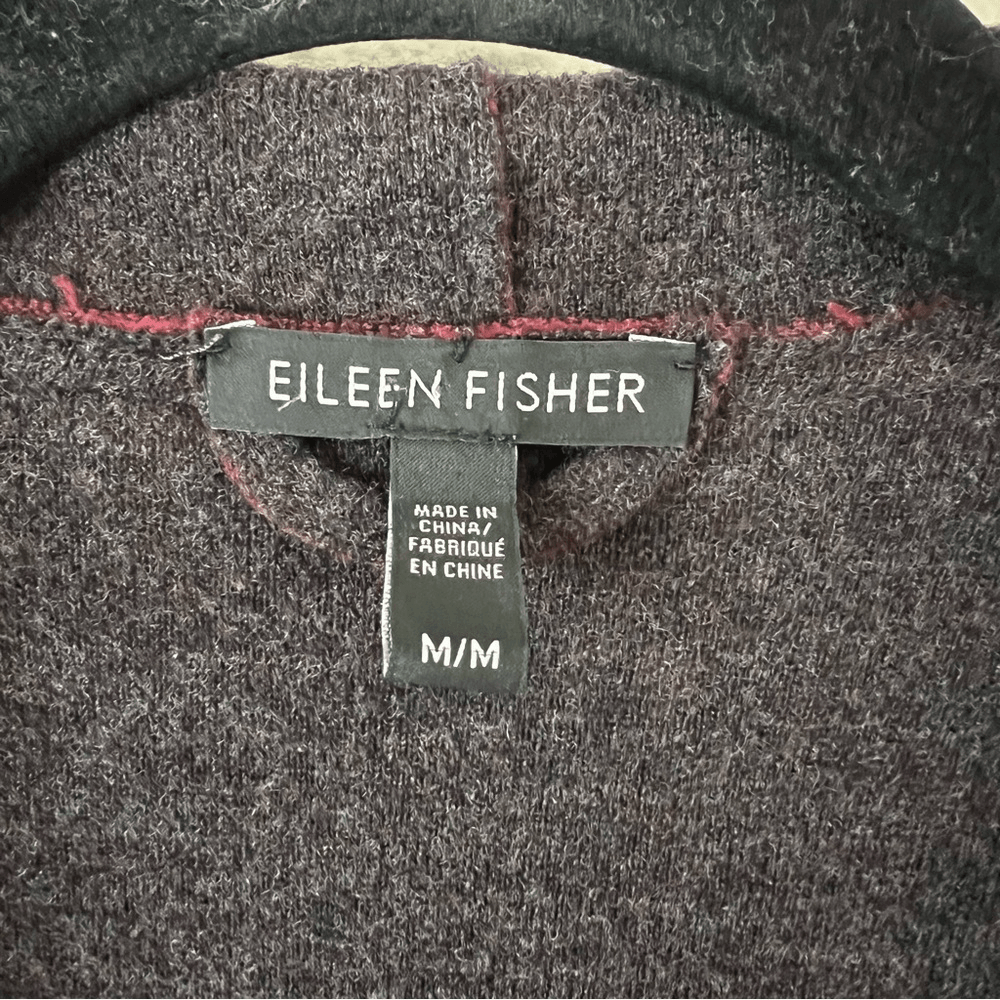 Eileen Fisher Burgundy Structured Moto Long Jacket Cardigan Medium Merino Wool