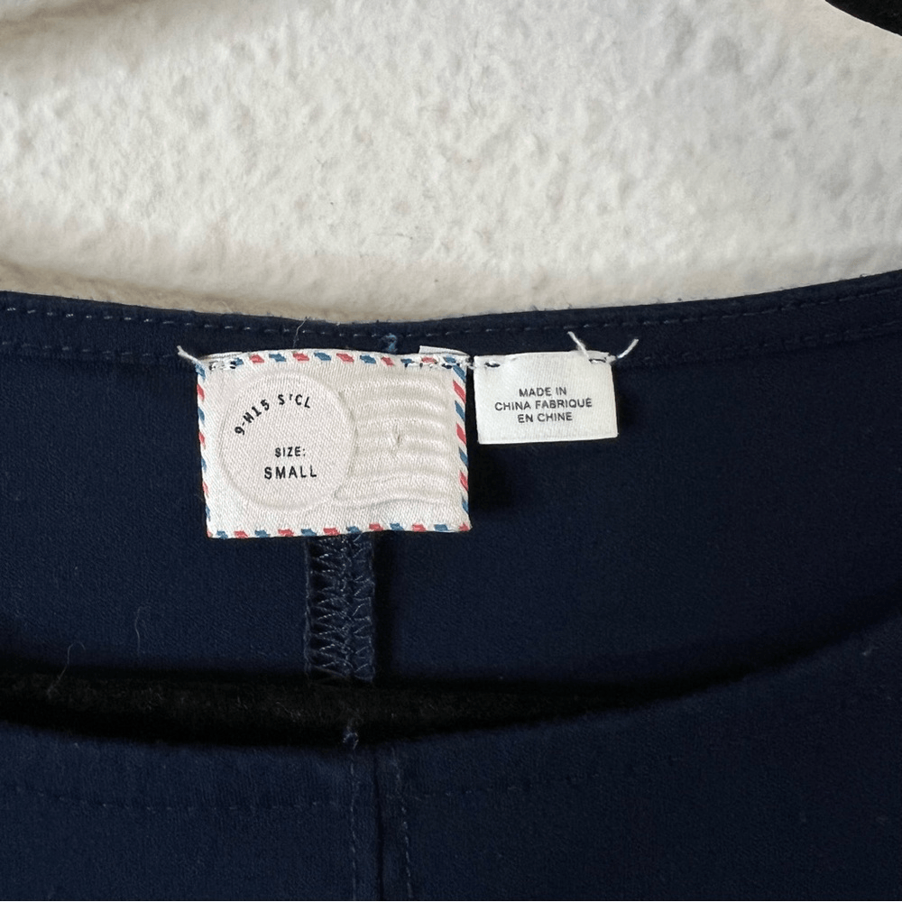 Anthropologie Postmark Seafarer Ruffle Sleeve Navy Blue Top Size Small