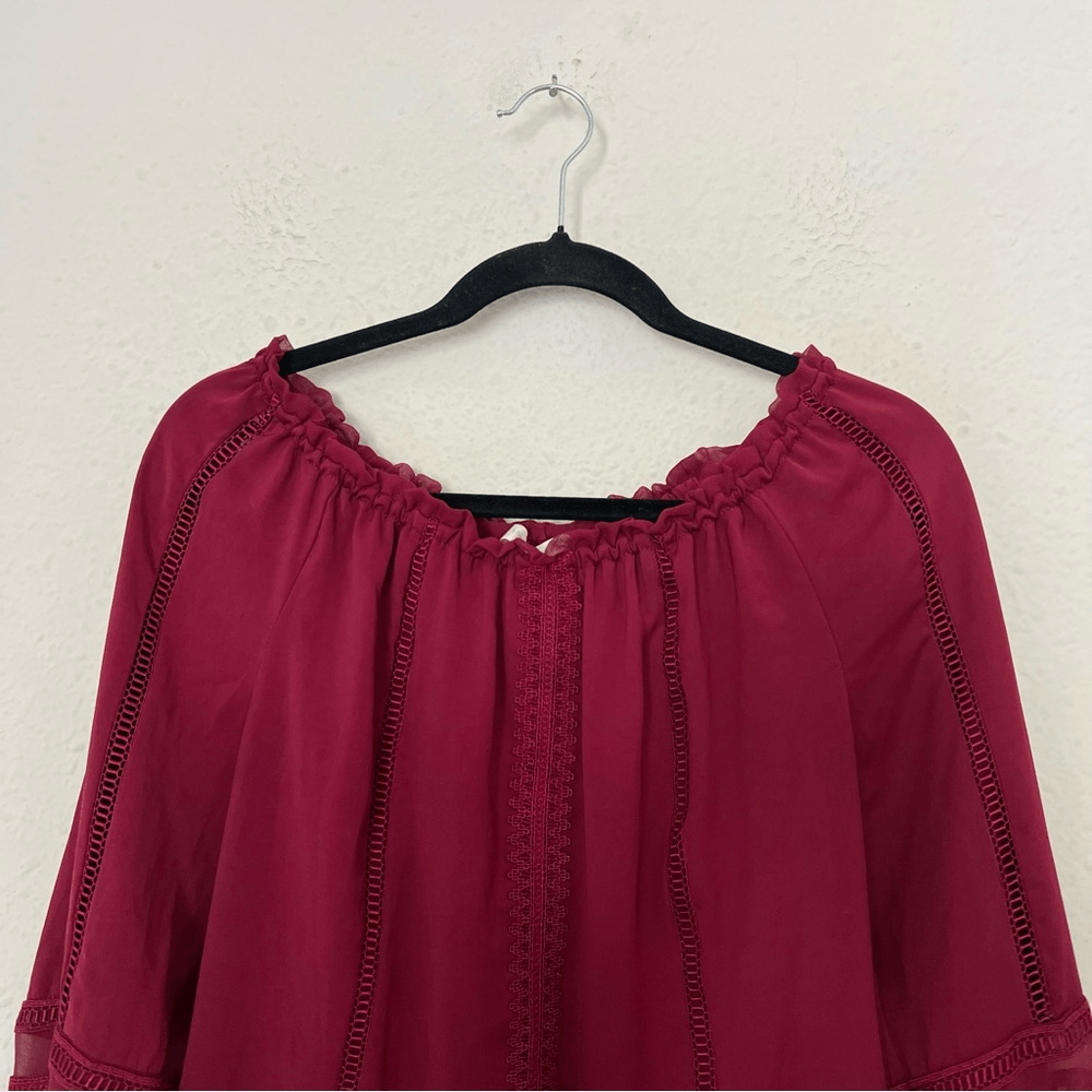 Ramy Brook Thea Off the Shoulder Long Sleeve Chiffon Blouse Top in Burgundy XS