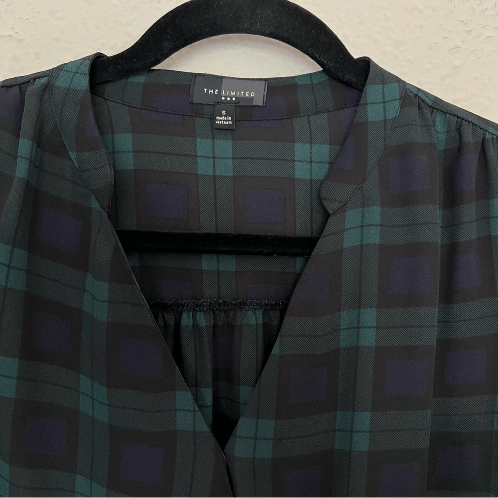 The Limited Tartan Plaid Faux Wrap Long Sleeve Blouse Size Small