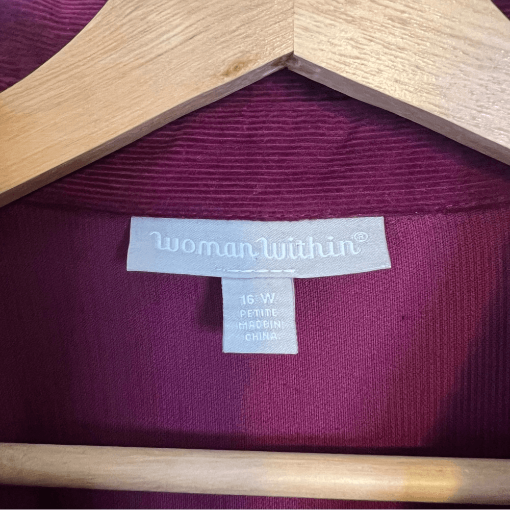 Woman Within Button Front Corduroy Midi Dress Size 16W Petite Purple Long Sleeve