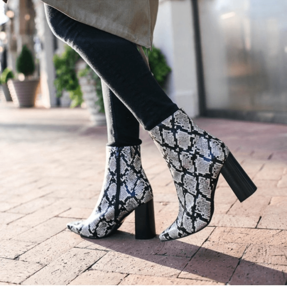 Jeffrey Campbell Raven Snake Print Heel Booties Size 8,5 M