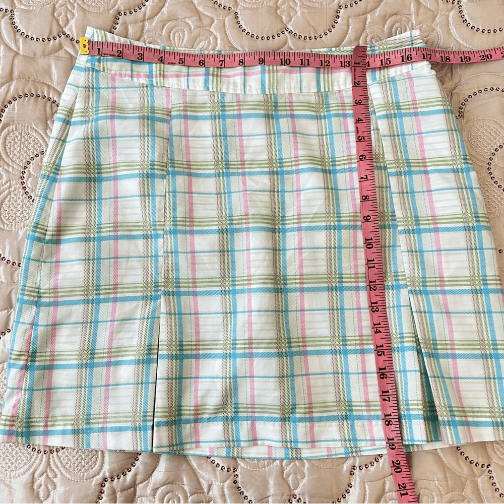Athleta Pastel Plaid Pleated Golf Skirt Size 12