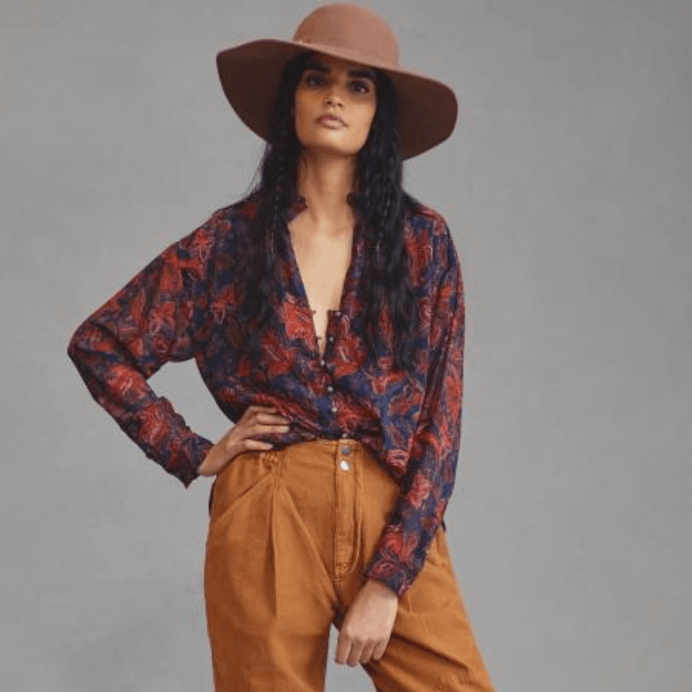 Anthropologie Pilcro The Tavi Floral Buttondown Blouse Top Size XS