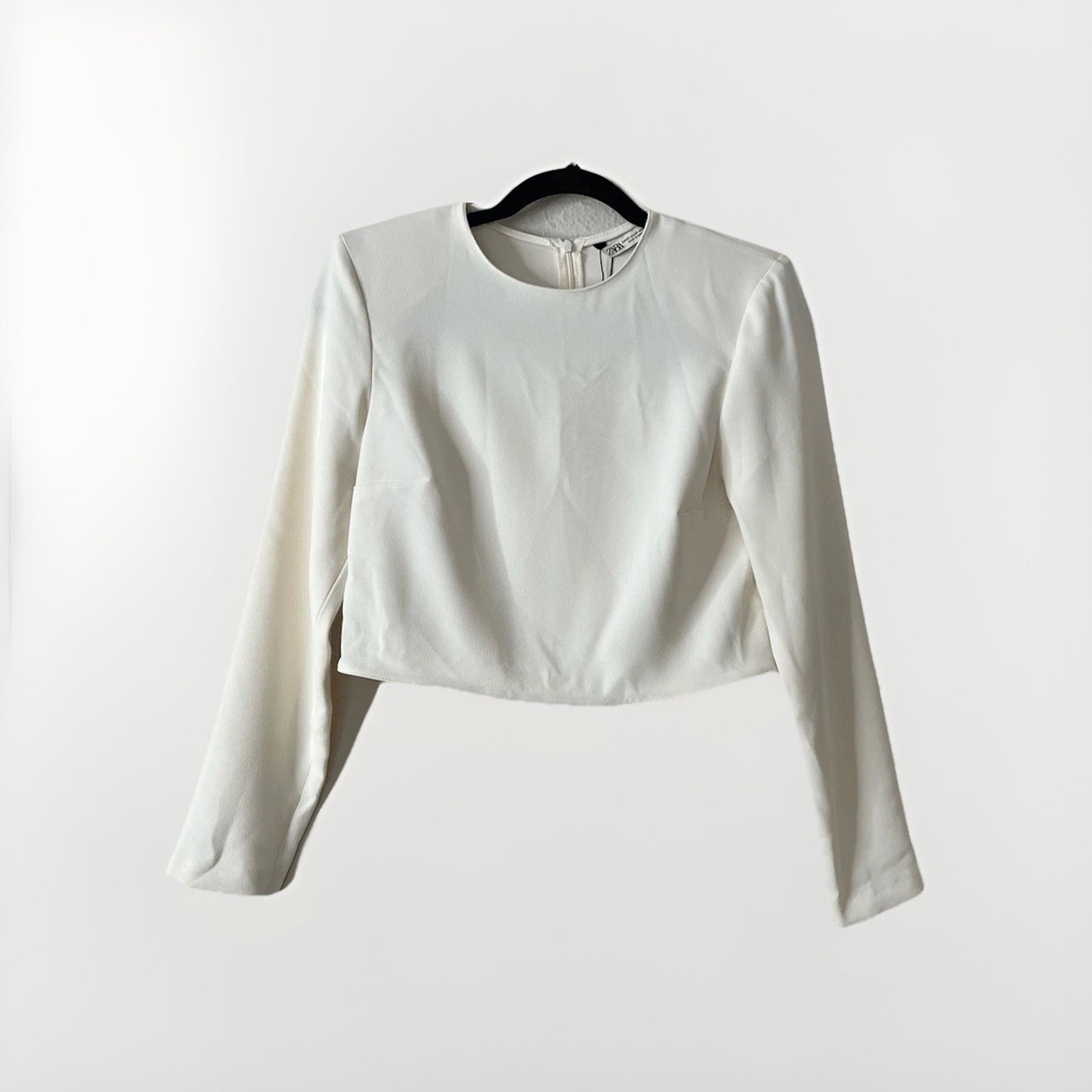 ZARA Long Sleeve Cropped Blouse Top NEW Size XS in Ivory