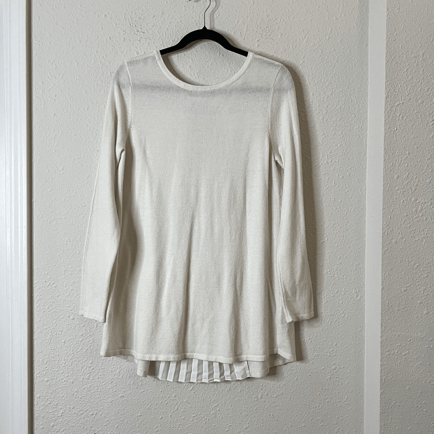 Soft Surroundings Pleated Back  Ecru Ivory Reserva Sweater Tunic Wool Medium