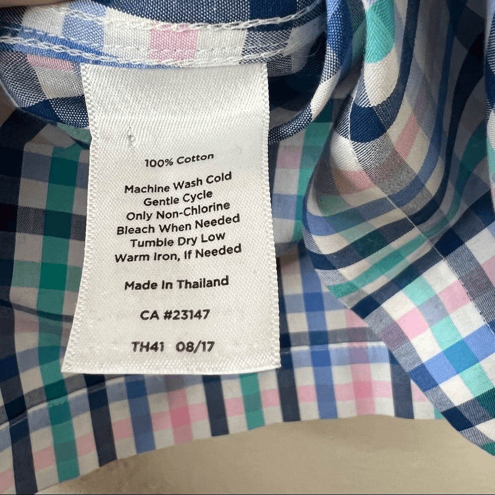 Talbots Ruffle Neck Gingham Shirt Blouse Size 4 Petites