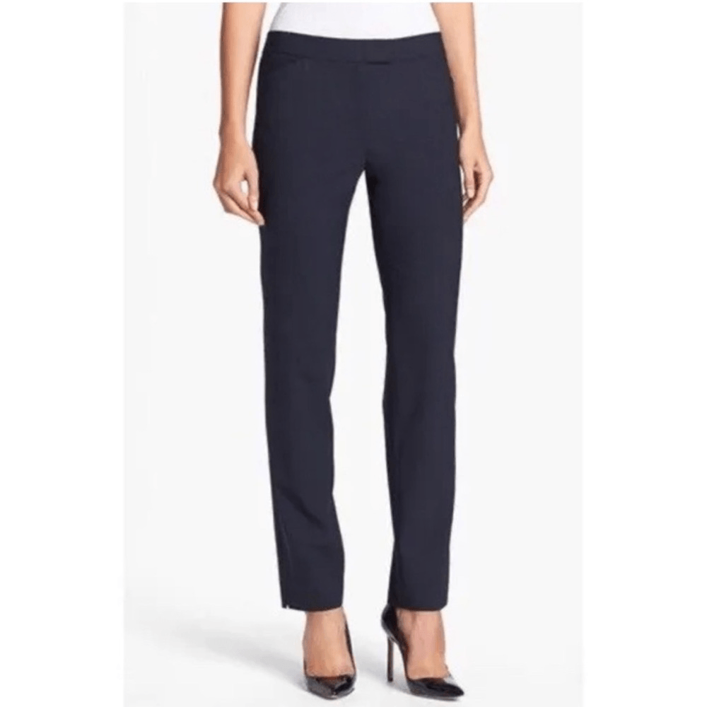 Lafayette 148 New York Irving Trousers Wool Dress Pants in Navy Blue Size 10