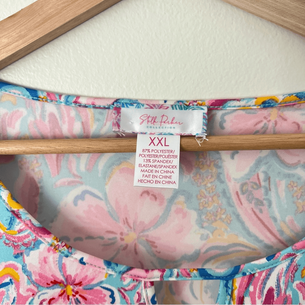 Stella Parker Bayou Blooms UPF50 Tunic Dress NEW Size XXL Pink Blue Floral Beach