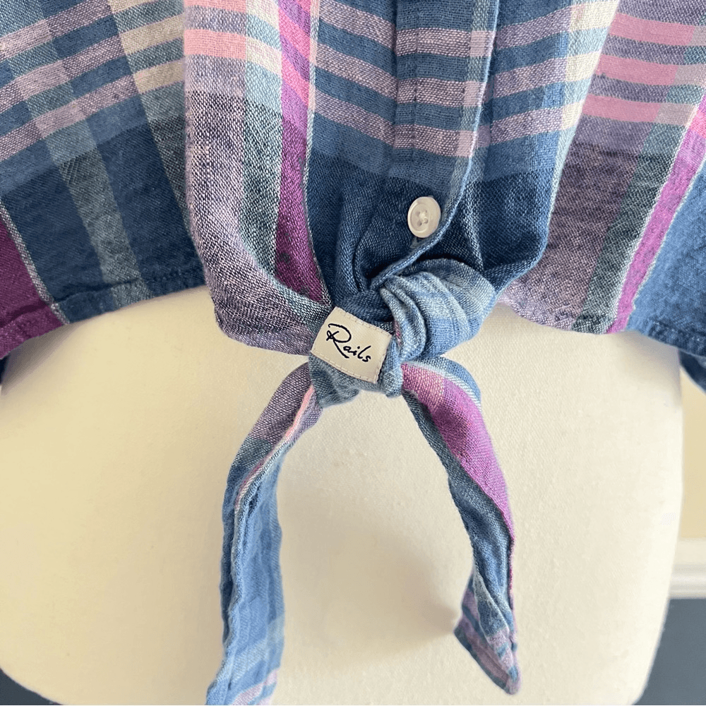 Rails Amelie Plaid Tie Front Button Down Shirt Size Large Short Sleeve