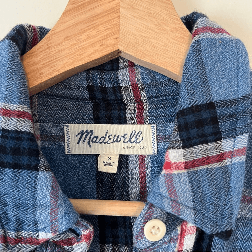 Madewell Flannel Plaid Button Down Shirt Size Small Long Sleeve in Blue