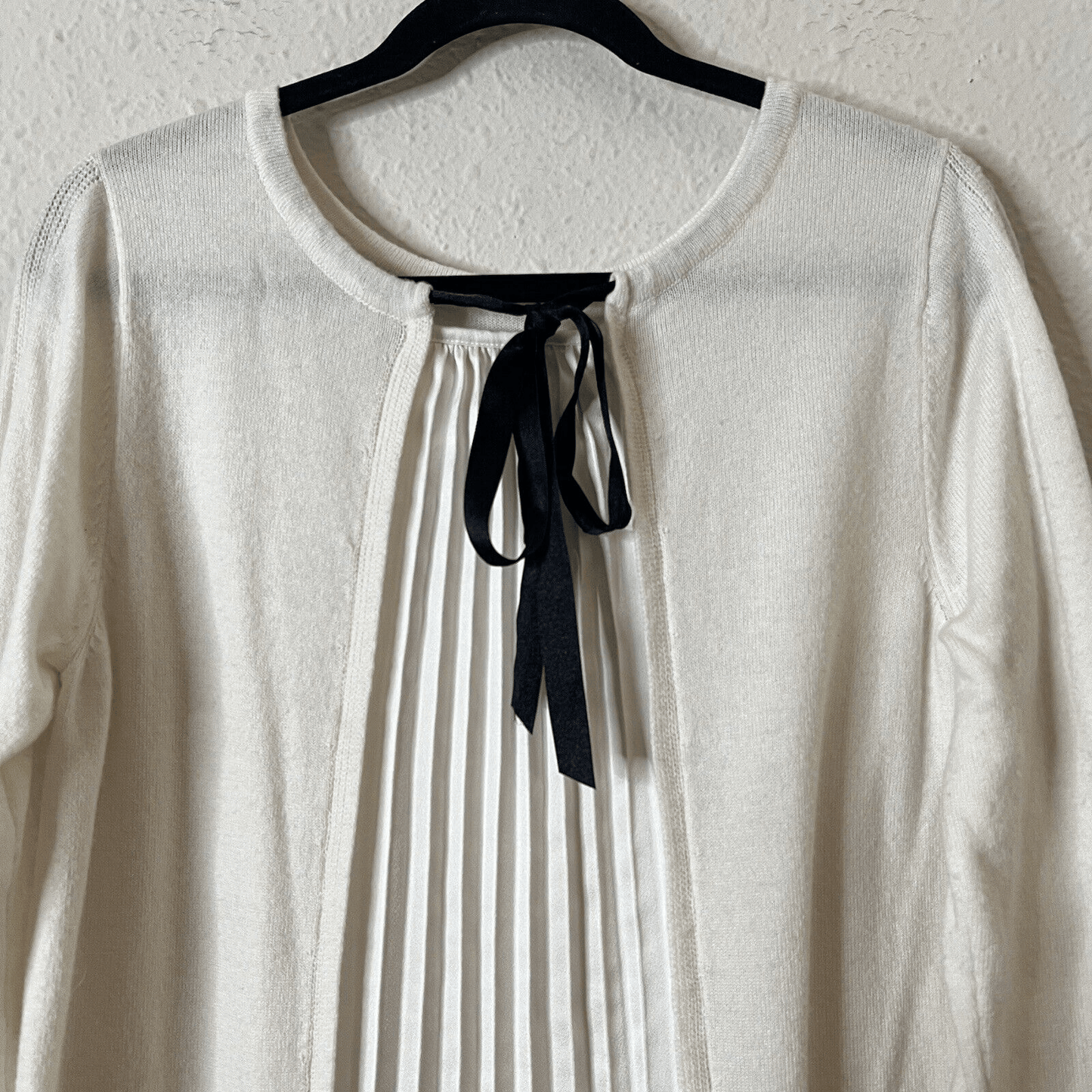 Soft Surroundings Pleated Back  Ecru Ivory Reserva Sweater Tunic Wool Medium