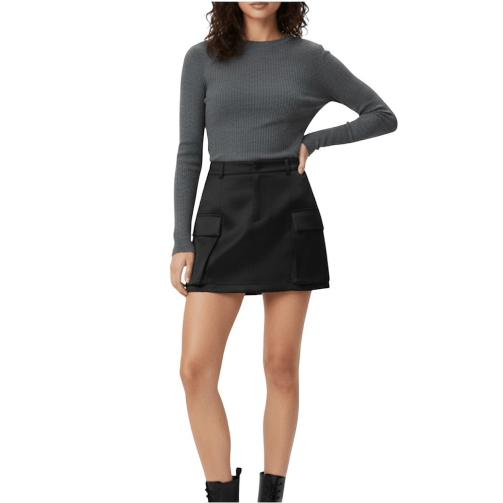 Zara Black Satin Effect Cargo Mini Skirt NEW Size Medium