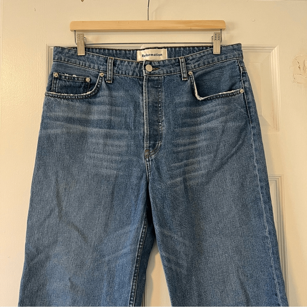Reformation Fawcett High Waist Wide Leg Cropped Jeans Size 31 Celtic Wash