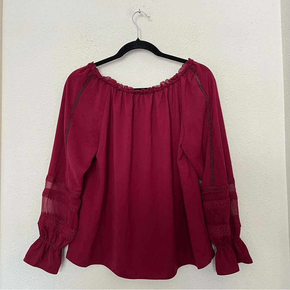 Ramy Brook Thea Off the Shoulder Long Sleeve Chiffon Blouse Top in Burgundy XS