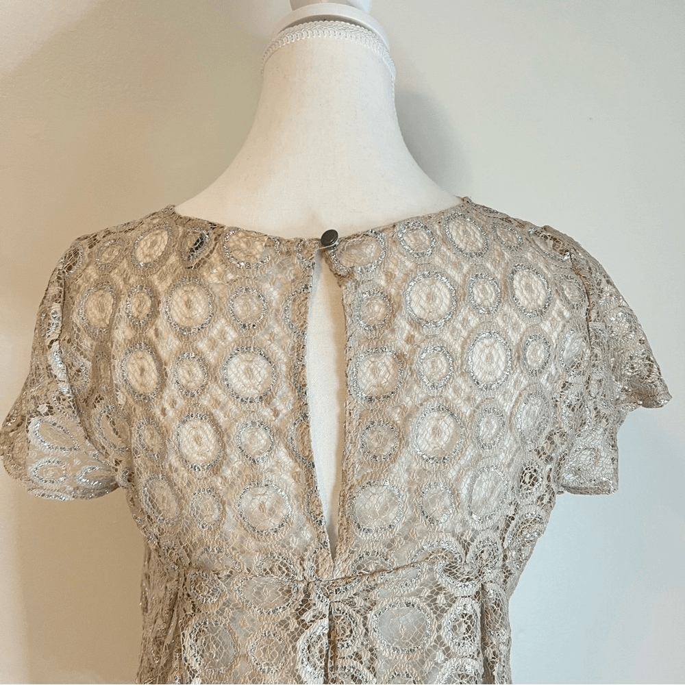 Anthropologie Akemi & Kim Metallic Lace Blouse Size Small Short Sleeve