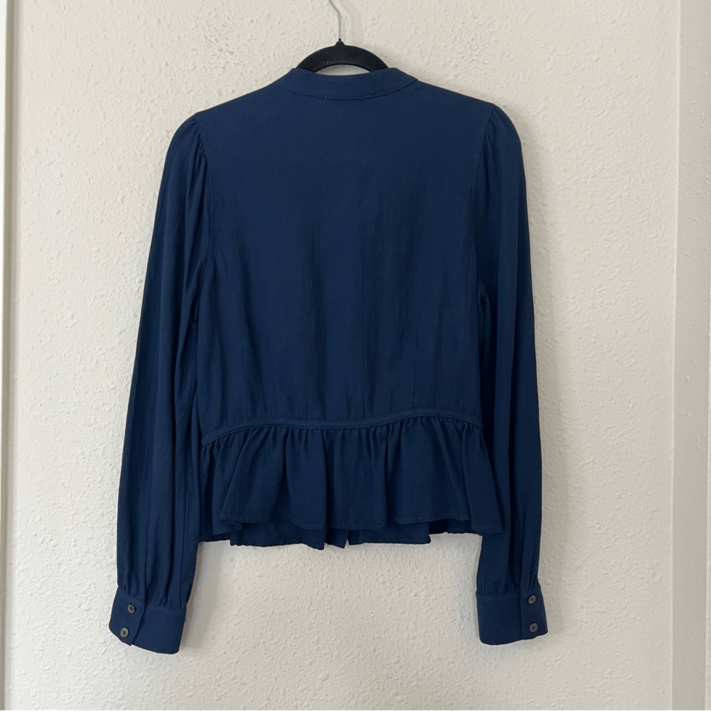 Current Air Navy Blue Button Up Peplum Shirt Blouse Size Medium