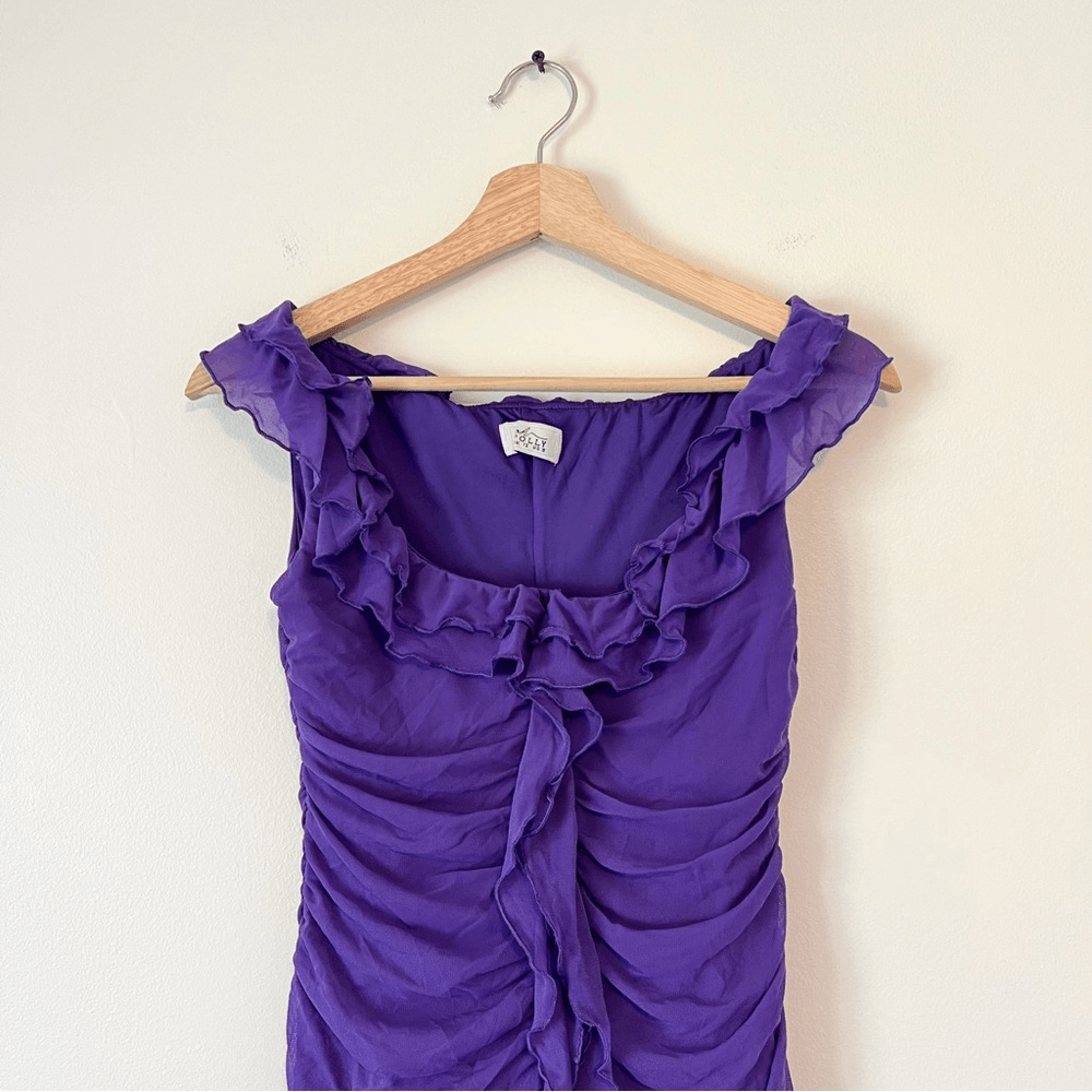 Oh Polly Philia Ruffle Ruched Mini Dress in Violet Purple Size 8 Bodycon