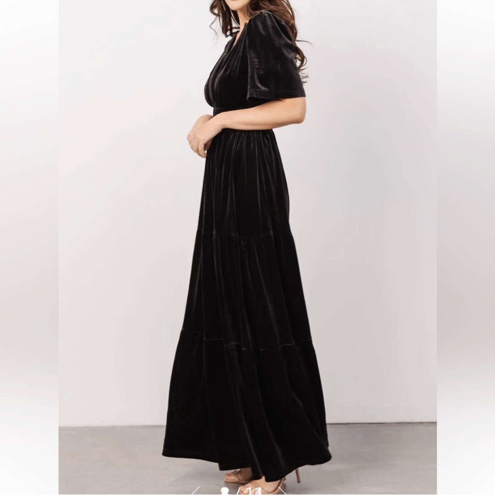 Baltic Born Artemis Tiered Velvet Maxi Dress in Black Plus Size 3X
