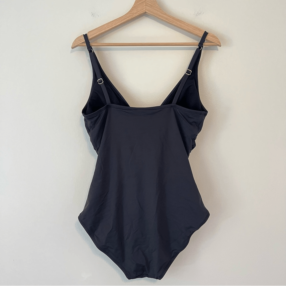Tommy Bahama One Piece Black Swimsuit Size 10 V Neck Ruched