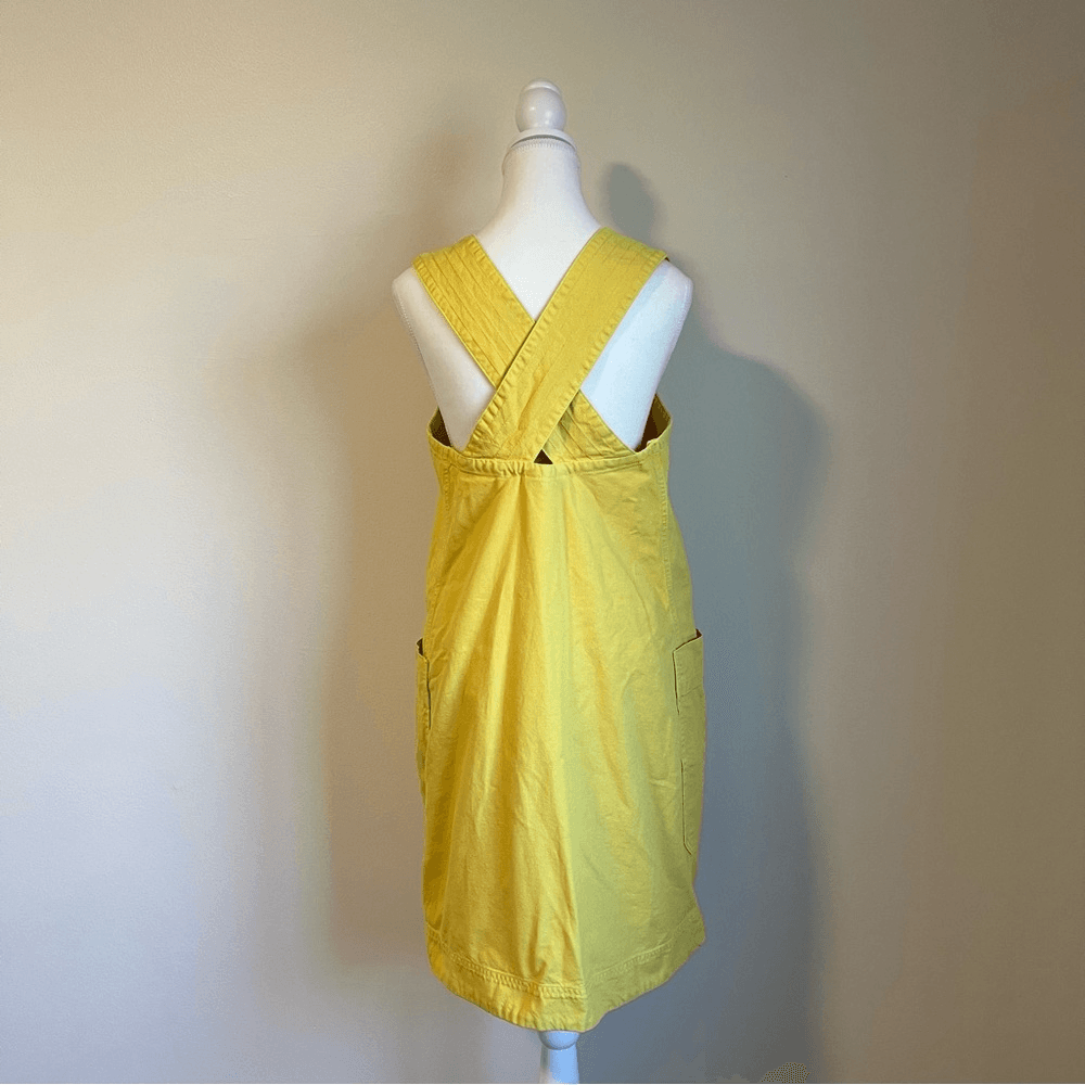 EVERLANE The Cross-Back Apron Mini Denim Dress Organic Cotton in Lemon Small