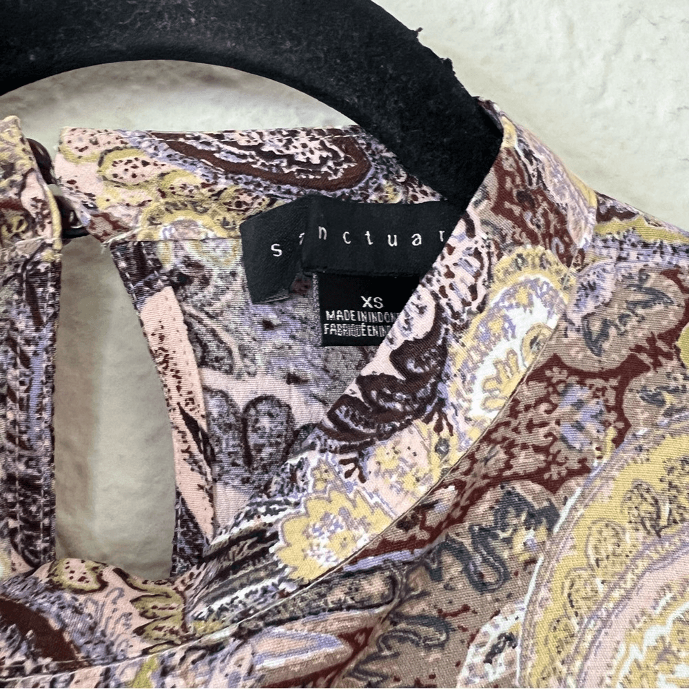 Sanctuary Paisley Babydoll Long Sleeve Blouse Top Size XS Peasant Boho