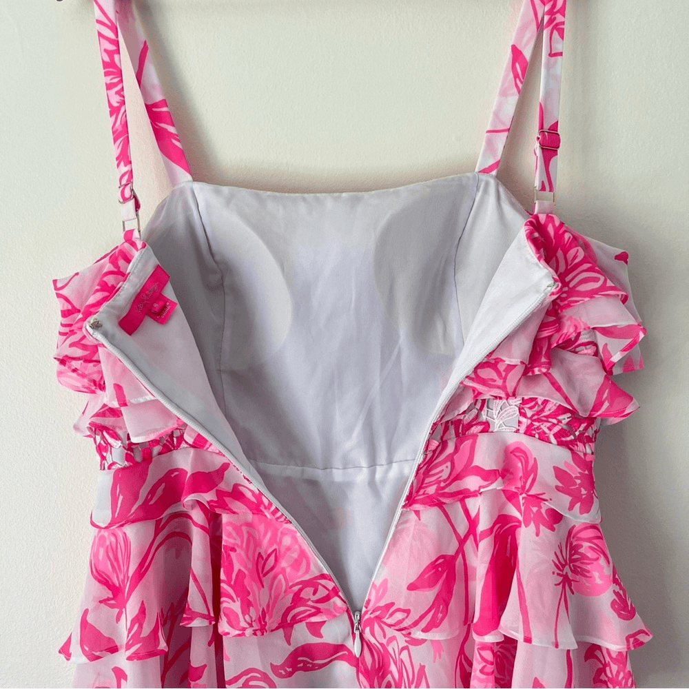 Lilly Pulitzer Olive Ruffle Tiered Top Size 8 Pink Floral Sleeveless