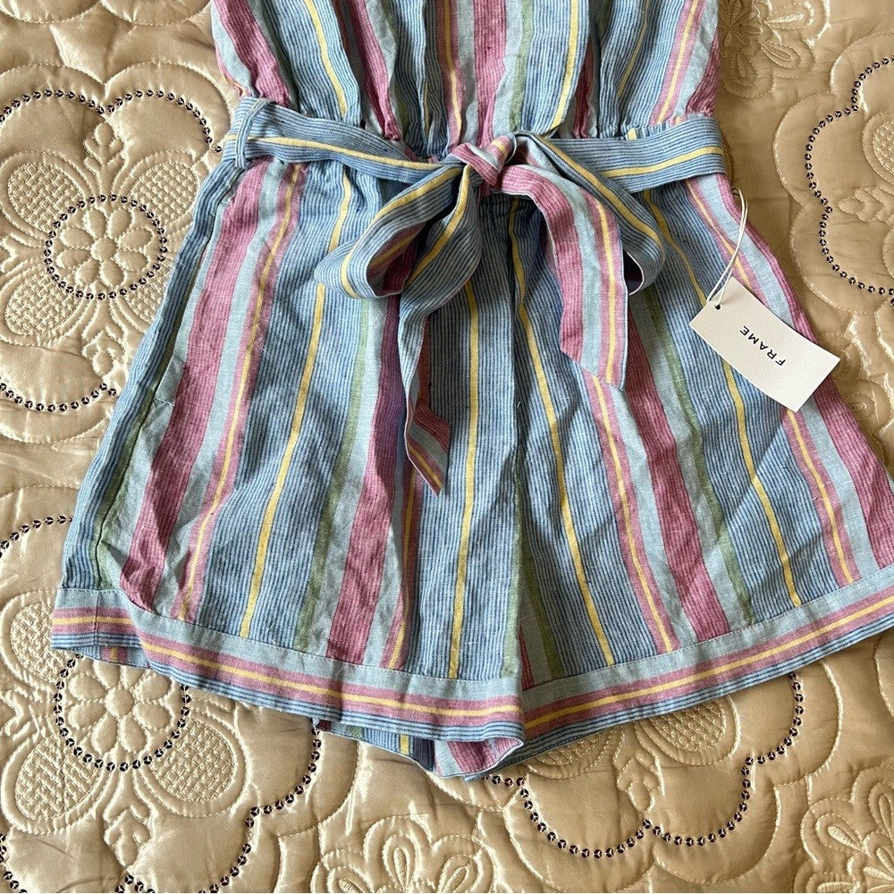 Frame Linen Striped Romper NEW Size Small