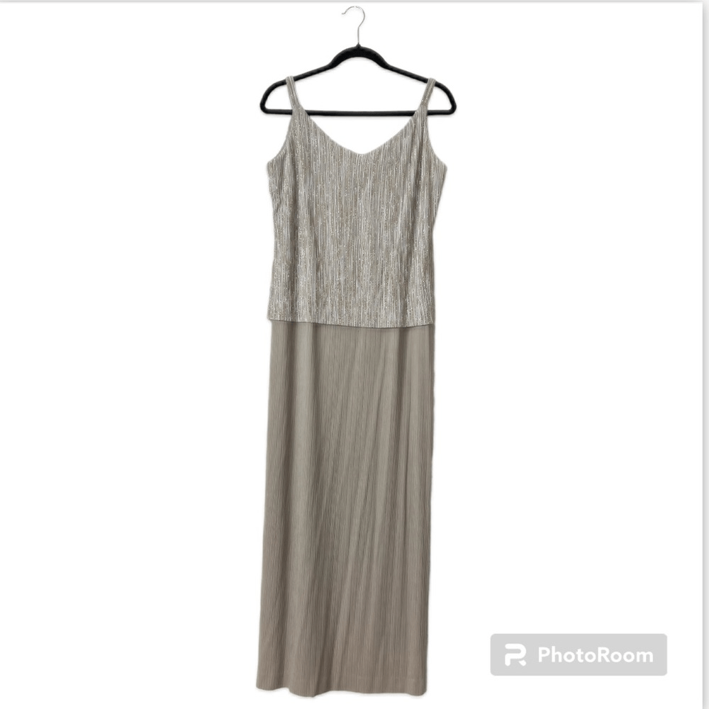 Alex Evenings Gold Metallic Maxi Dress Size 14