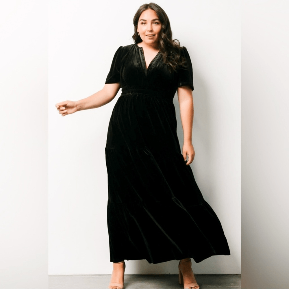 Baltic Born Artemis Tiered Velvet Maxi Dress in Black Plus Size 3X
