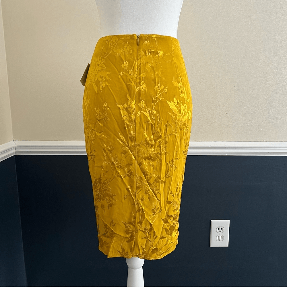 Zara Basic Yellow Floral Jacquard Pencil Skirt NEW Size XS