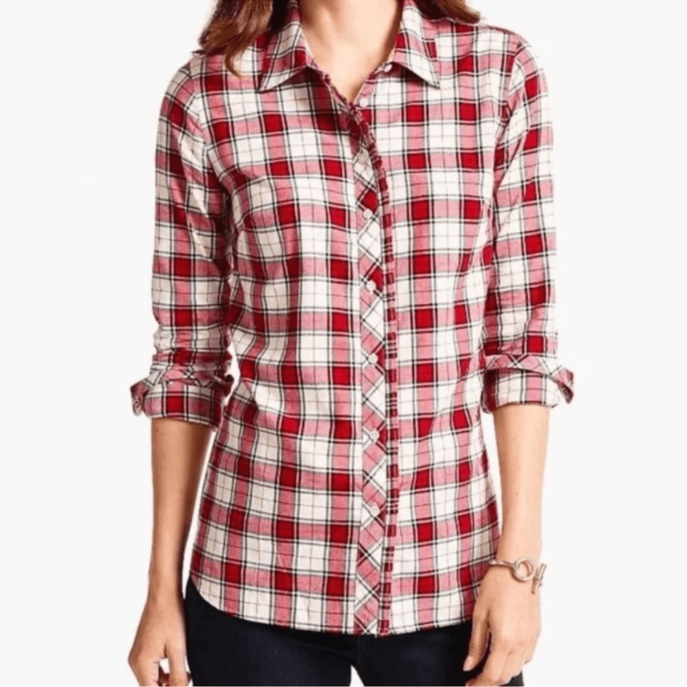 Talbots Classic Plaid Button Down Shirt Holiday NEW Plus Size 1X