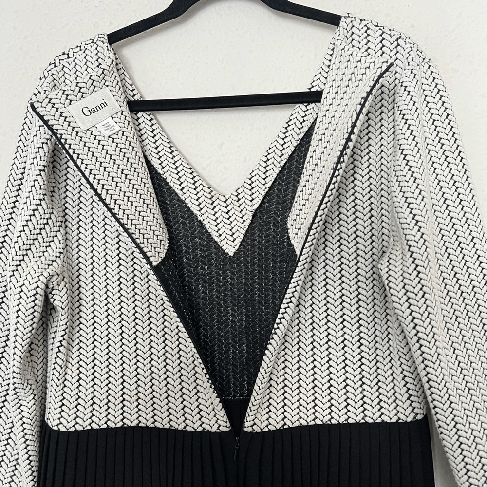 Ganni Anthropologie Jacquard Jersey Knife Pleated Dress Size Large