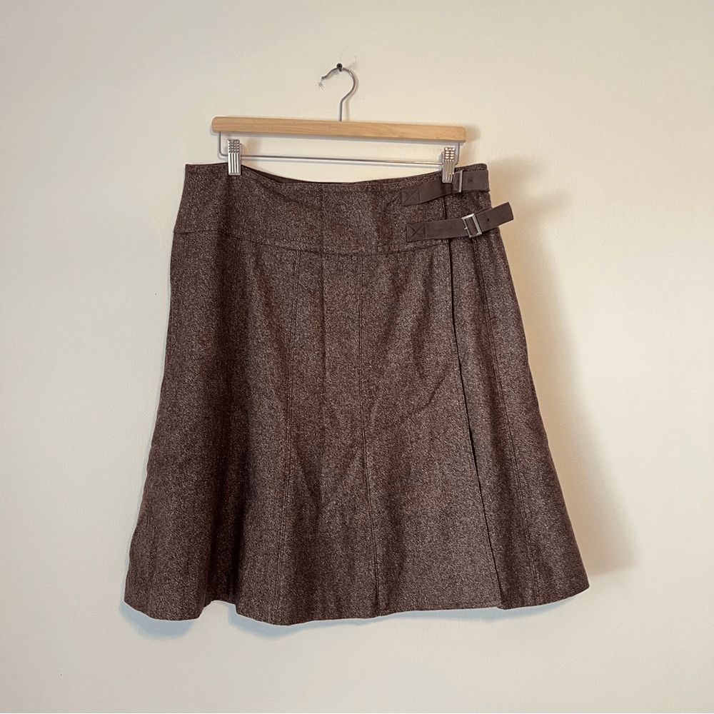Sundance Brown Wool Wrap Mini Skirt Size 16 A-line Academia