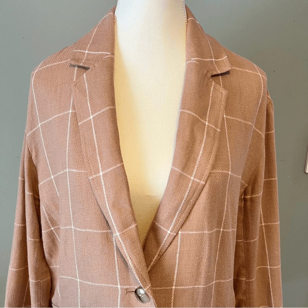 Madewell Breezewoven Larsen Linen Blazer Windowpane Plaid Sandstone Beige / Tan