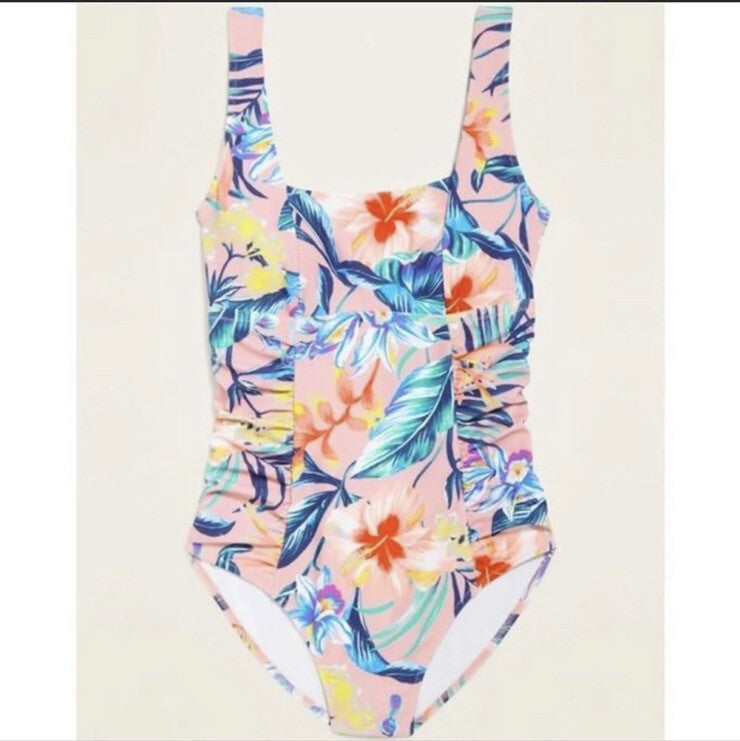 Old Navy Square Neck One Piece Tropical Floral Print Swimsuit NEW Size Medium