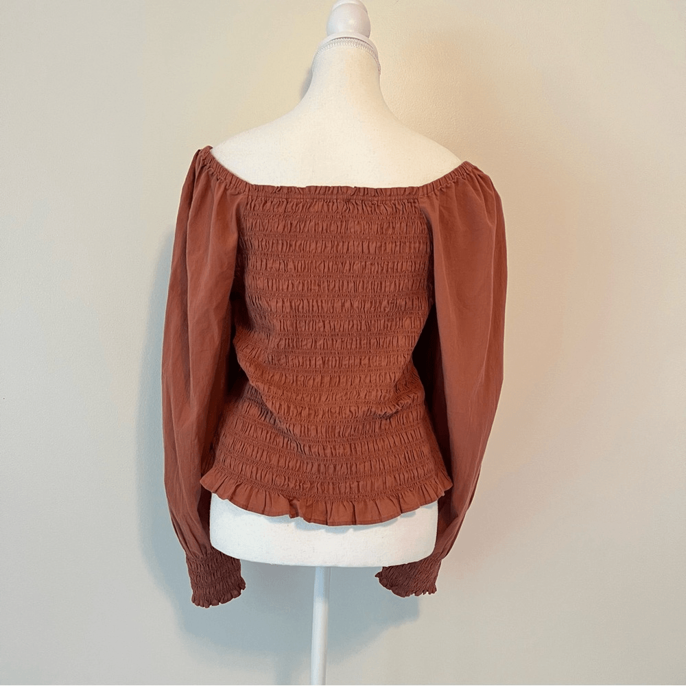 Madewell Lucie Bubble Sleeve Smocked Blouse Top Size Medium Boho Preppy