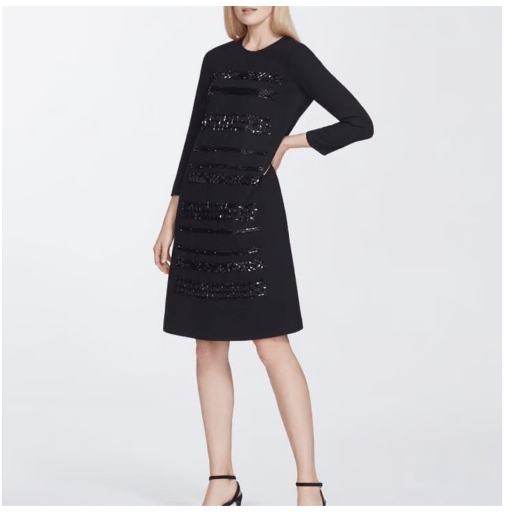Lafayette 148 New York Giovanetta Embellished Black Dress Wool Size M