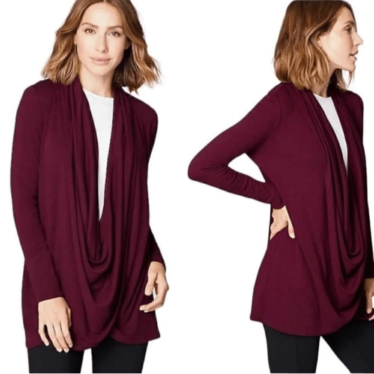 J. Jill Pure Jill Burgundy Cardigan Draped Two-Way Jacket or Wrap Long Sleeve